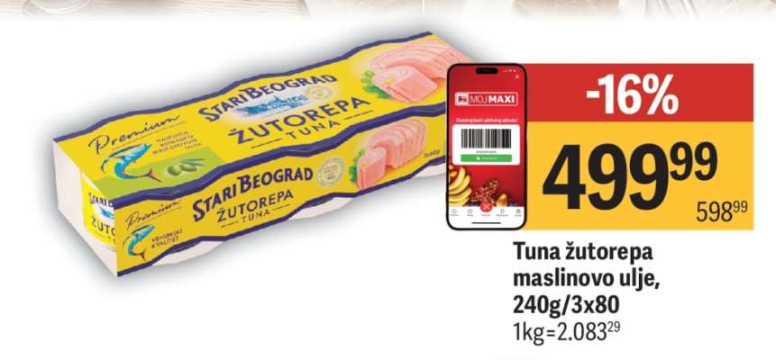 Tuna žutorepa maslinovo ulje, 240g/3x80