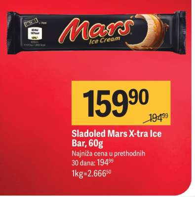 Sladoled Mars X-tra Ice Bar, 60g