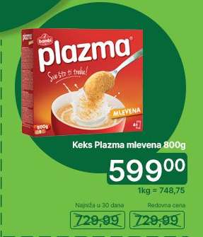 Keks Plazma mlevena 800g