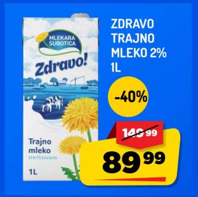 Zdravo Trajno Mleko 2% 1L