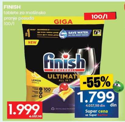 Finish TABLETE ZA MAŠINSKO PRANJE POSUDA 100/1 =