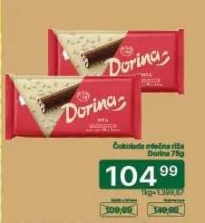 Čokoláda mléčná rýže Dorina 75g