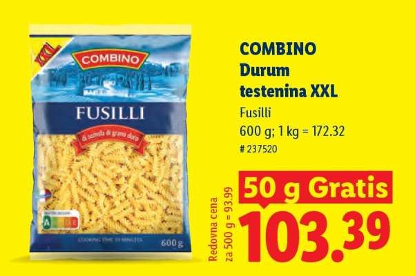 Combino Durum testenina XXL
