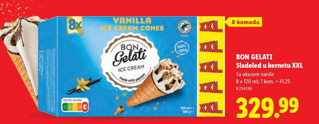 Bon Gelati sladoled u kornetu XXL