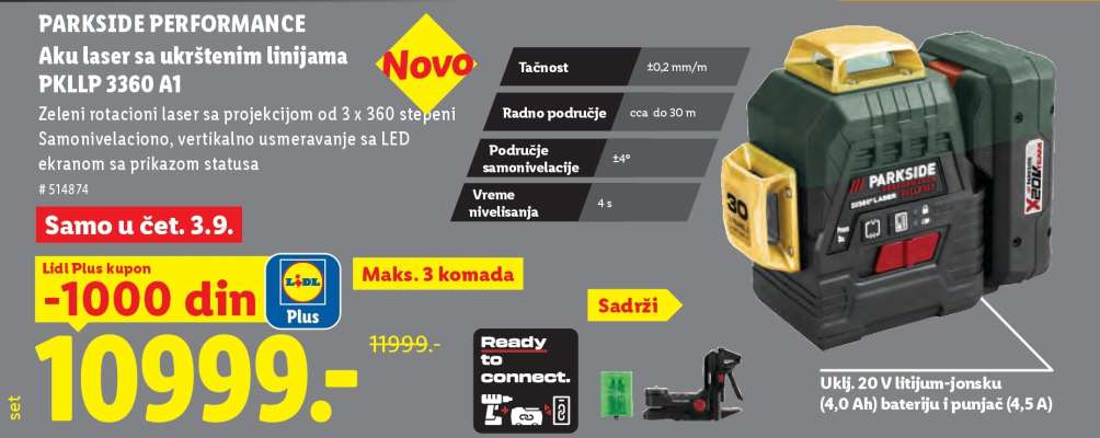 PARKSIDE PERFORMANCE Aku laser sa ukrštenim linijama PKLLP 3360 A1