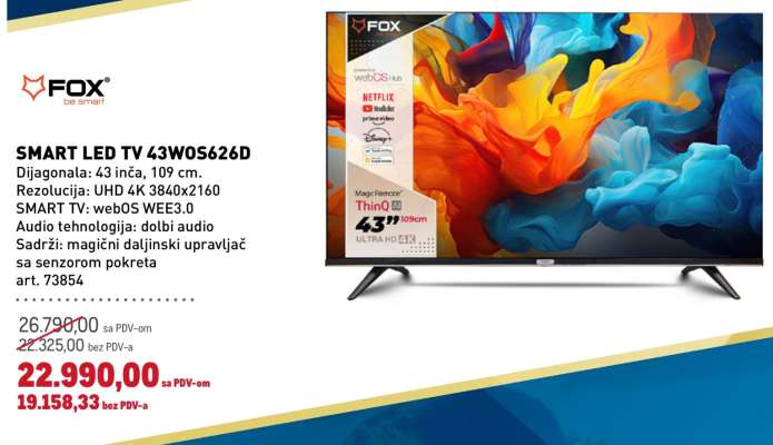 SMART LED TV 43WOS626D