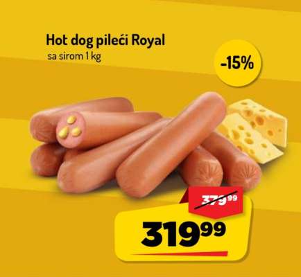 Hot dog pileći Royal sa sirom 1 kg