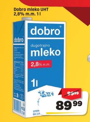 Dobro mleko UHT 2,8% m.m. 1L