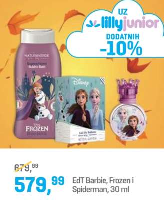 EdT Barbie, Frozen i Spiderman, 30 ml