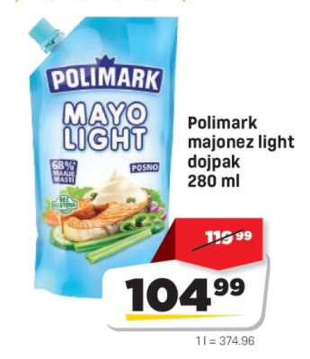 Polimark majonéz light doypak 280 ml
