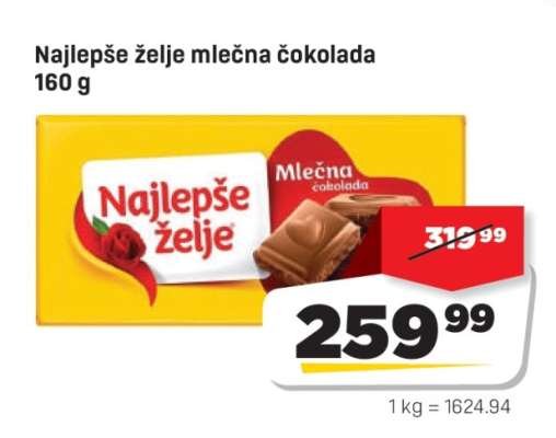 Najlepše želje mlečna čokolada 160 g