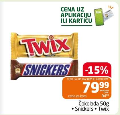 Čokolada 50g Snickers / Twix