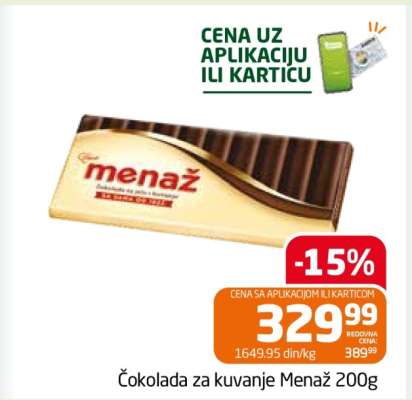 Čokolada za kuvanje Menaž 200g