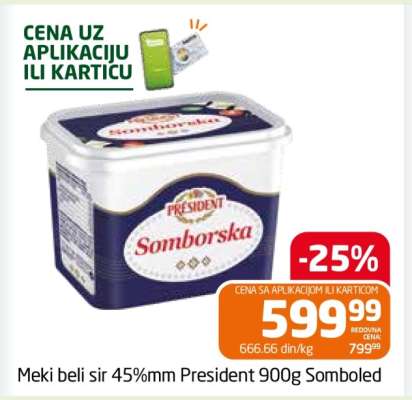 Meki beli sir 45%mm President 900g Somboled