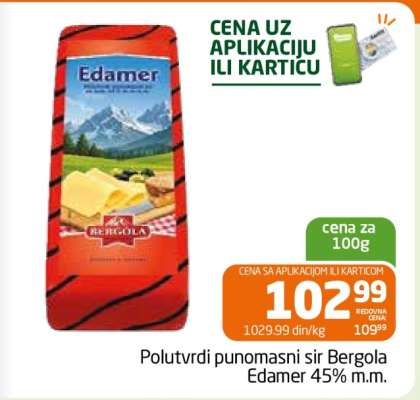 Polutvrdi punomasni sir Bergola Edamer 45% m.m.