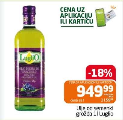 Ulje od semenki grožđa 1l Luglio