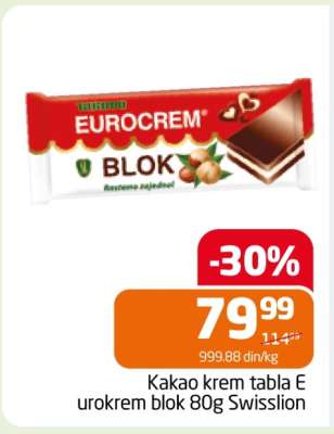 Kakao krem tabla Eurokrem blok 80g Swisslion