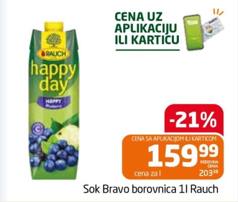Sok Bravo borovnica 1l Rauch