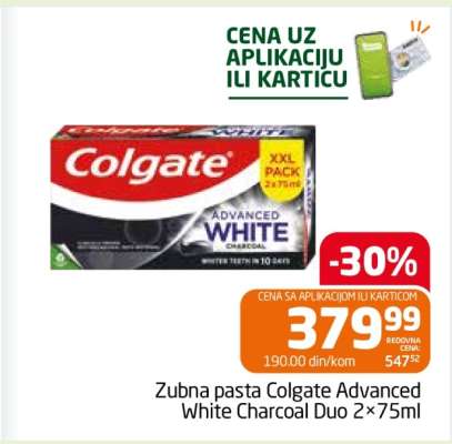 Zubna pasta Colgate Advanced White Charcoal Duo 2×75ml