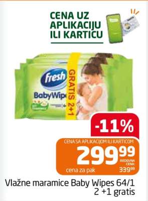 Vlažne maramice Baby Wipes 64/1 2 +1 gratis