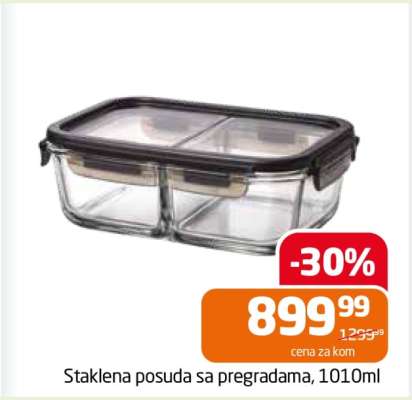 Staklena posuda sa pregradama, 1010ml