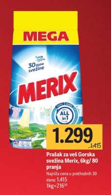 Prašak za veš Gorska svežina Merix, 6kg/80 pranja
