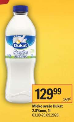 Mleko sveže Dukat 2.8%mm, 1l