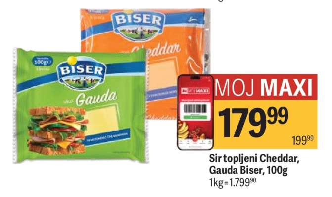 Sir topljeni Cheddar, Gauda Biser, 100g