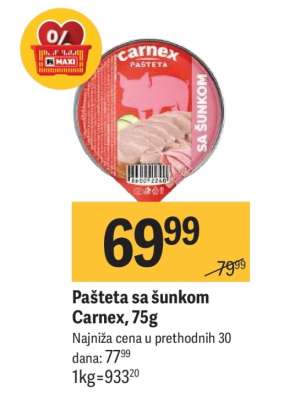 Pašteta sa šunkom Carnex, 75g