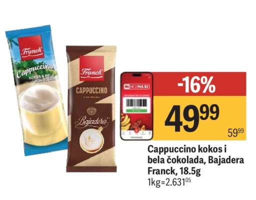 Cappuccino kokos i bela čokolada, Bajadera Franck, 18,5g