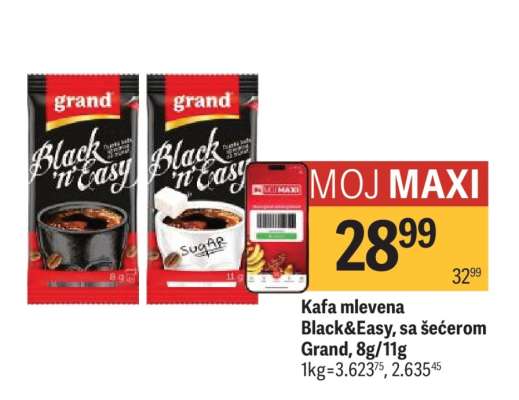 Kafa mlevena Black&Easy, sa šećerom Grand, 8g/11g