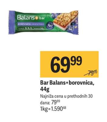 Bar Balans+ borovnica, 44g