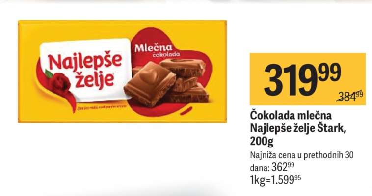 Čokolada mlečna Najlepše želje Stark 200g