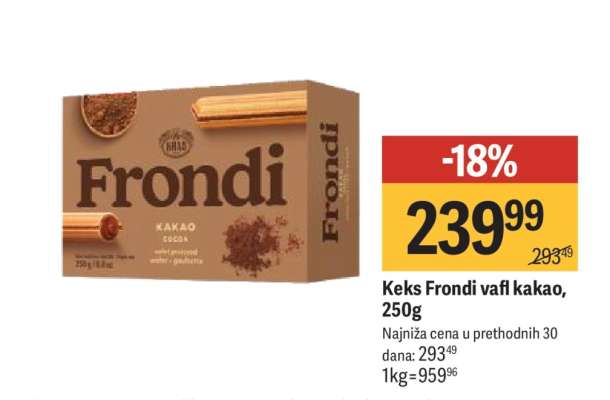 Keks Frondi vafl kakao, 250g