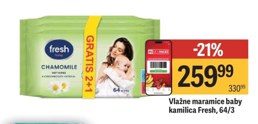 Vlažne maramice baby kamilica Fresh, 64/3