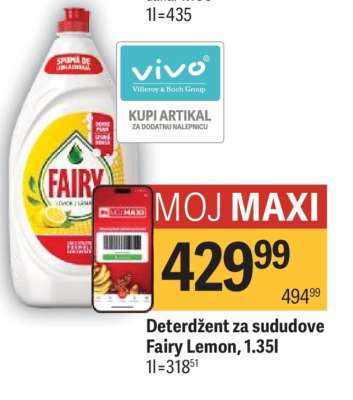 Deterdžent za sududove Fairy Lemon, 1.35l