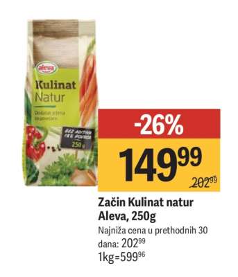 Začin Kulinat natur Aleva, 250g