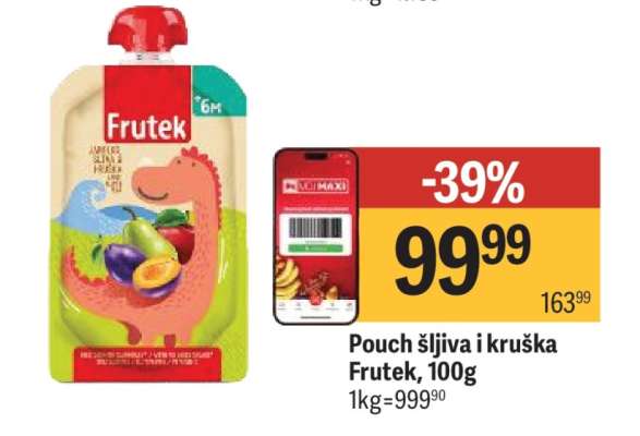 Pouch šljiva i kruška Frutek, 100g