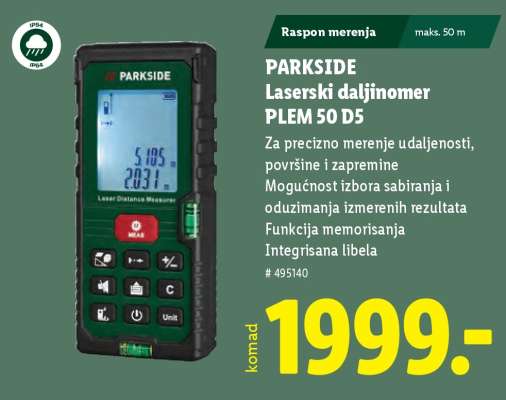 Parkside Laserski daljinomer PLEM 50 D5