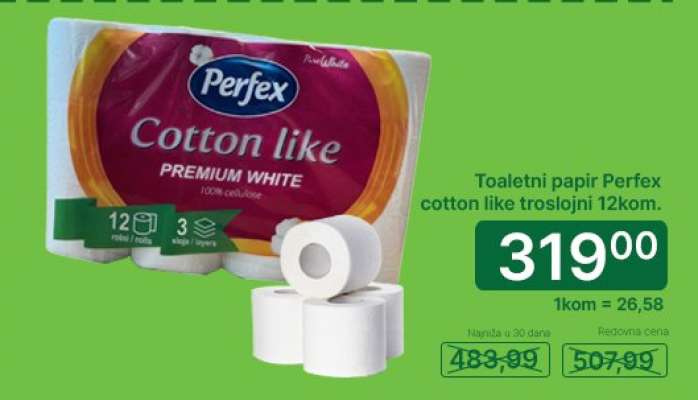 Toaletni papir Perfex cotton like troslojni 12kom.