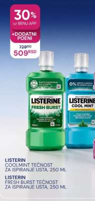LISTERIN FRESH BURST TEČNOST ZA ISPIRANJE USTA, 250 ML
