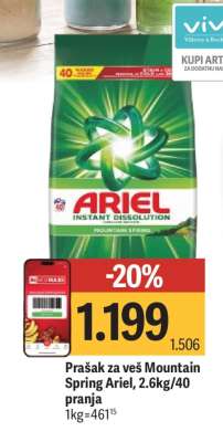 Prašak za veš Mountain Spring Ariel, 2.6kg/40 pranja