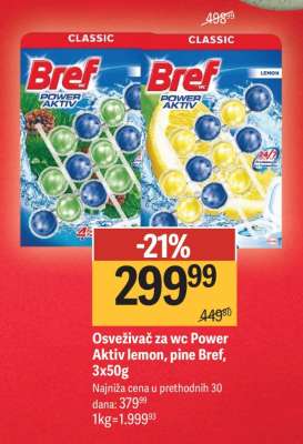 Osveživač za wc Power Aktiv lemon, pine Bref, 3x50g