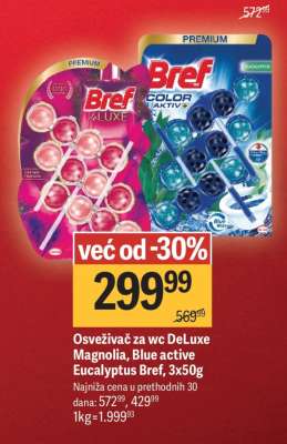 Osvježivač za wc DeLuxe Magnolia, Blue active Eucalyptus Bref, 3x50g