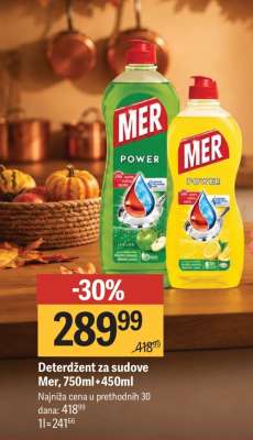 Deterdžent za sudove Mer, 750ml+450ml