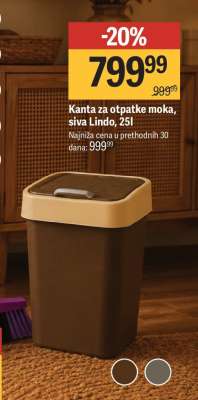 Kanta za otpatke moka, siva Lindo, 25l