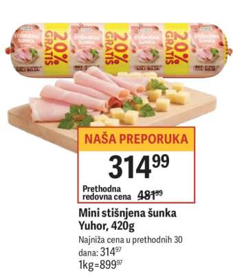 Mini stisnjena šunka Yuhor, 420g