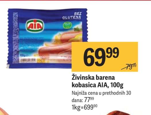 Živinska barena kobasica AIA,100g