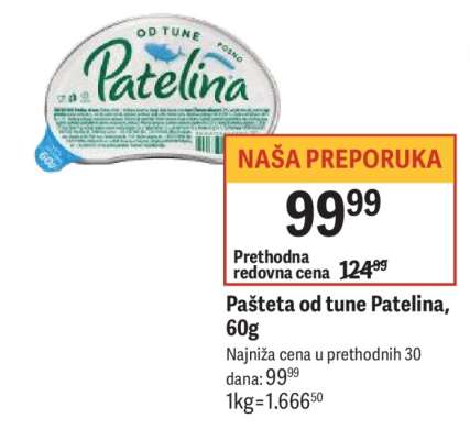 Pašteta od tune Patelina , 60g