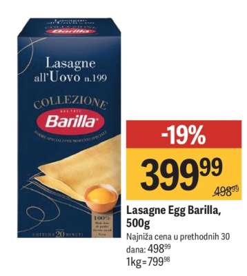 Lasagne Egg Barilla, 500g